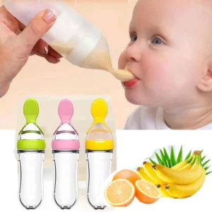Safe Useful Silicone Baby Bottle Rice Cereal Milk with Feeding Spoon