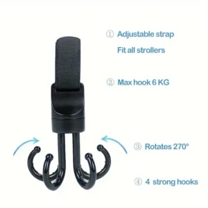 270° Rotatable Stroller 4 Strong Hooks 33 Lbs (15Kg) Max