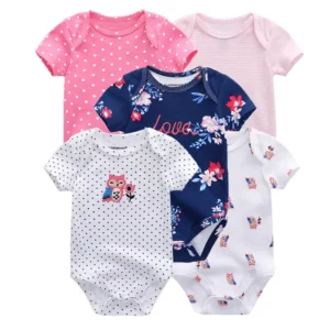 Summer 5 Piece Fashion Cartoon Boys and Girls 100% Cotton Bodysuit Set